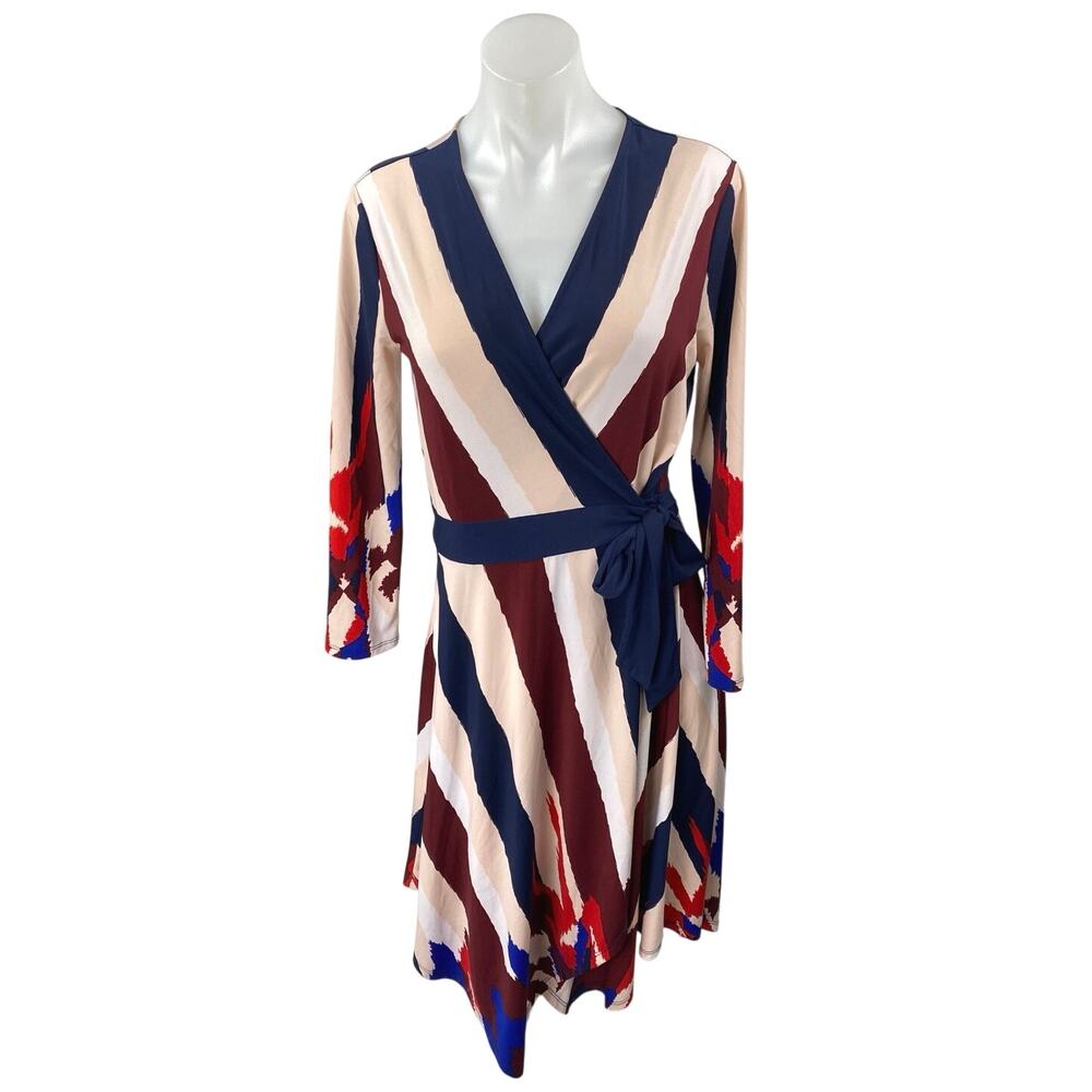 BCBGMaxazria Isabella Multicolor Striped Long Sleeve Midi Wrap Dress Size S - Picture 2 of 6
